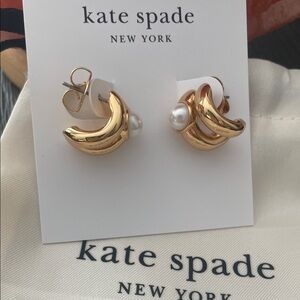 kate spade Gold-tone Pearl Crescent Hoop Earrings